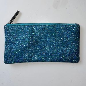 Nordstrom 4”x 8” Teal Glitter Zipper Close Bag